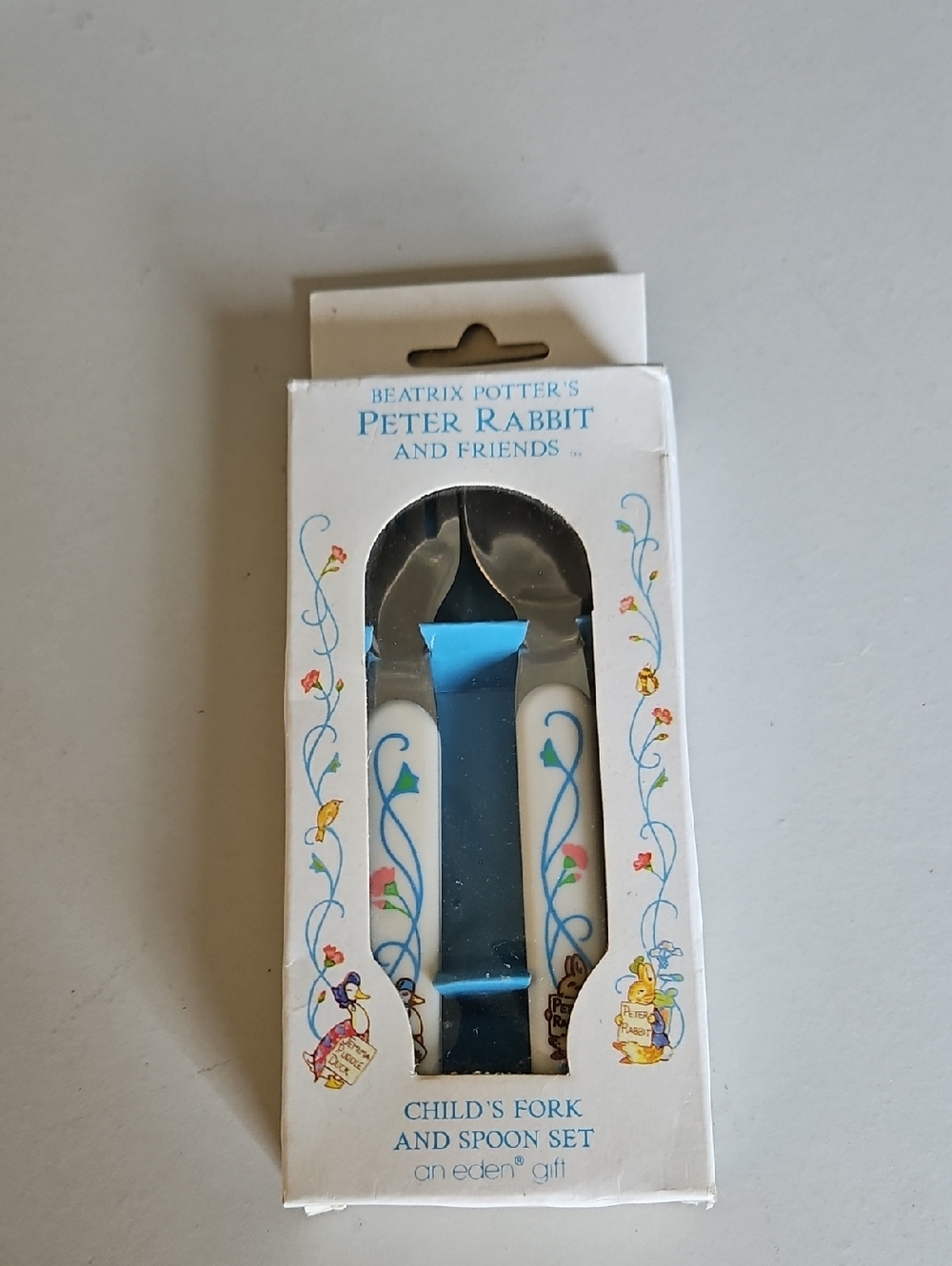 NIB Peter Rabbit Child's Fork & Spoon Set - White & Blue